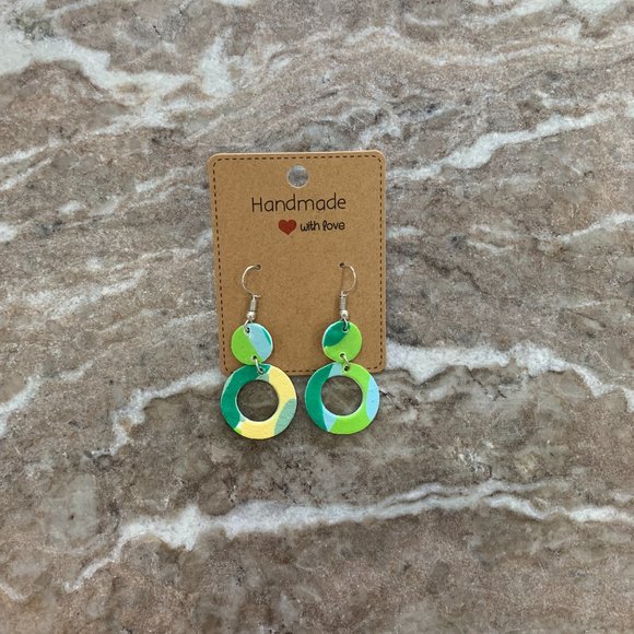 Polymer Clay Earrings| Small Double circle| Green earrings| Everyday Earrings  | - Picture 1 of 2